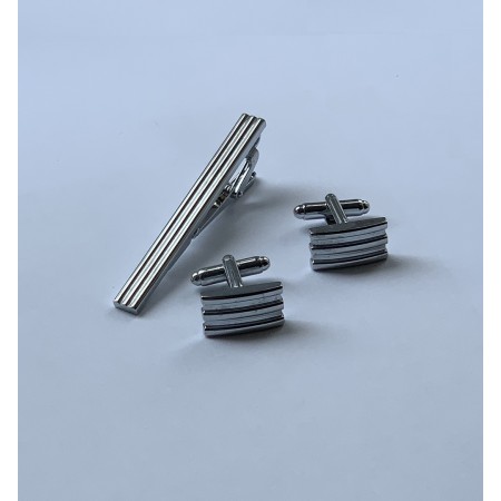 Запонки та затискач для краватки MF 1002act класичні сріблясті