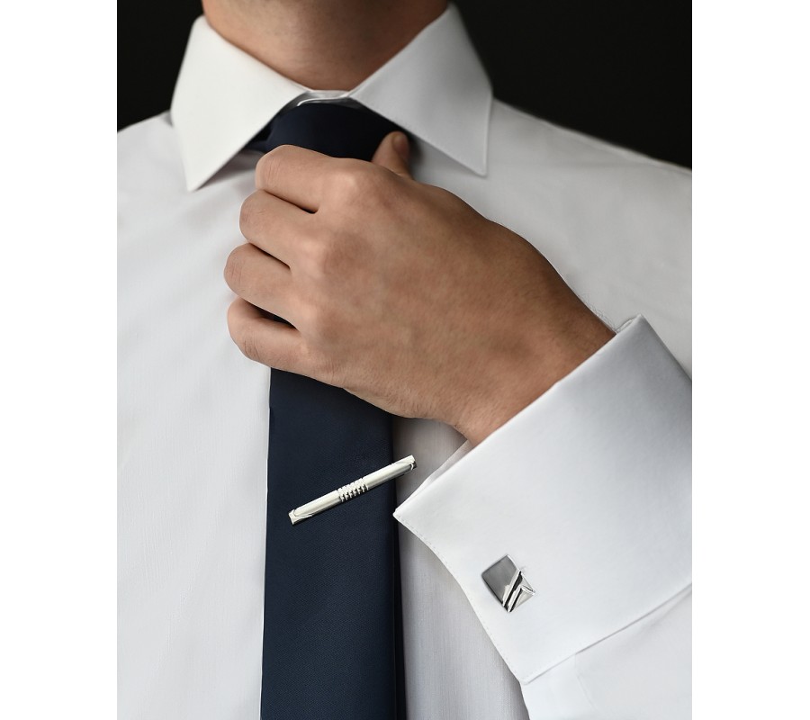 Запонки та затискач для краватки MF 1003act класичні сріблясті