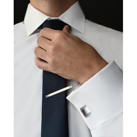 Запонки та затискач для краватки MF 1004act класичні сріблясті