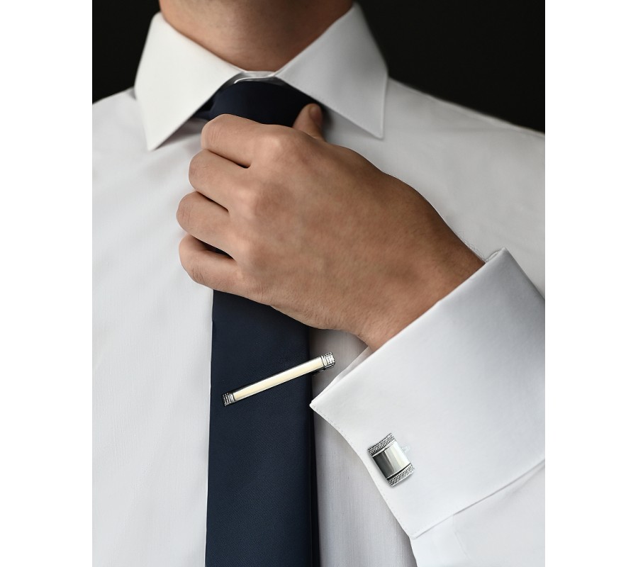 Запонки та затискач для краватки MF 1004act класичні сріблясті