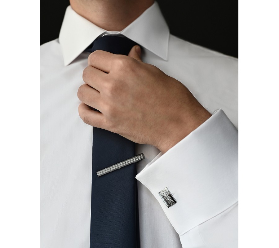Запонки та затискач для краватки MF 1006act класичні сріблясті