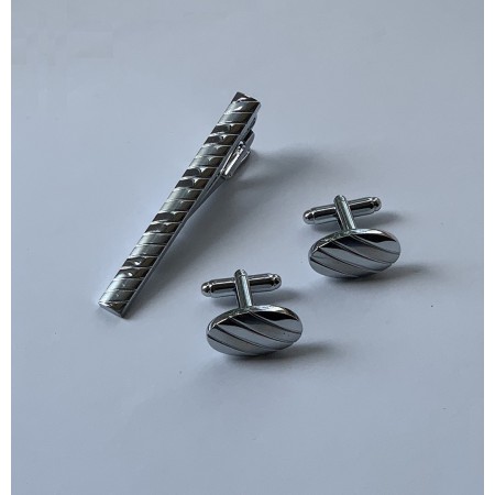 Запонки та затискач для краватки MF 1007act класичні сріблясті