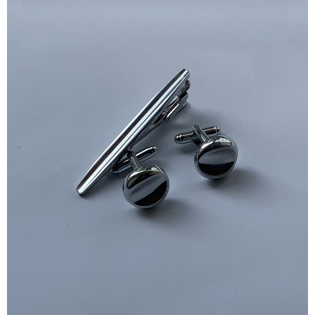 Запонки та затискач для краватки MF 1009act класичні сріблясті