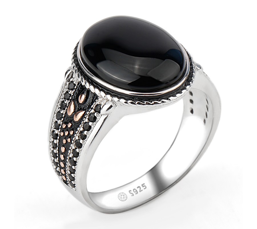 Срібний перстень з чорним каменем MF 1002ar розмір 21