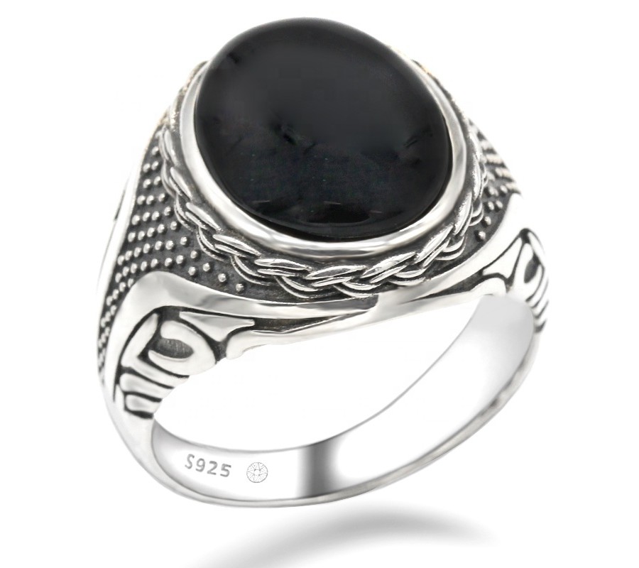 Срібний перстень з чорним каменем MF 1003ar розмір 22
