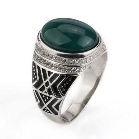 Срібний перстень з зеленим каменем MF 1008ar розмір 21