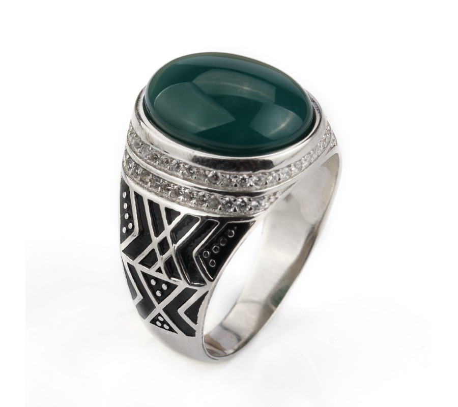 Срібний перстень з зеленим каменем MF 1008ar розмір 21